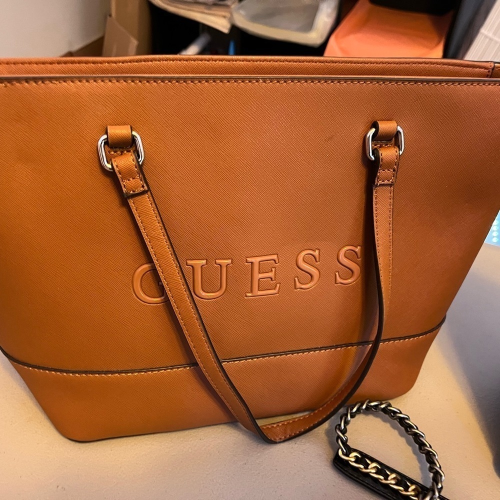 COPY - COPY - Guess Womens Brown Leather Inner Pockets Double Handle Zipper Tot…